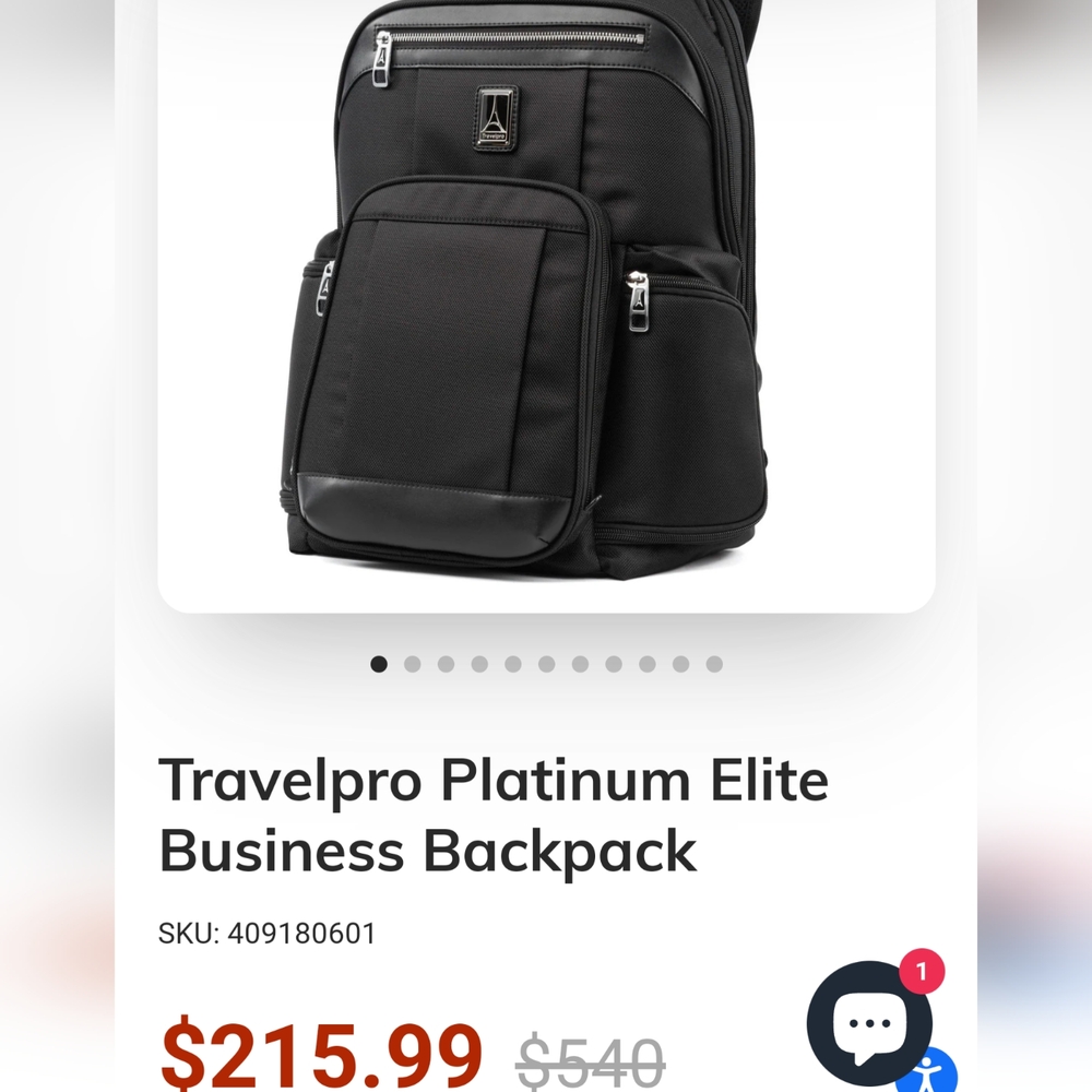 Travelpro Travel Pro Elite Laptop Business Backpack Work Shadow Black - Picture 3 of 4